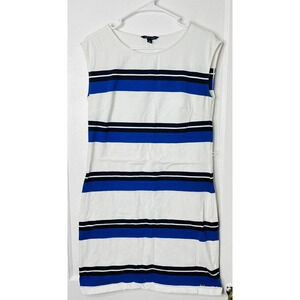 Tommy Hilfiger Womens Sz S Shirt Dress Stripe White Blue Stretch Sleeveless